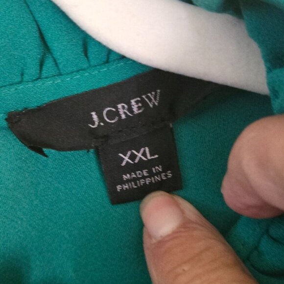 J.Crew High Ruffled Neck Balloon Sleeve Emerald Green Blouse Plussize Size XXL - Picture 8 of 10
